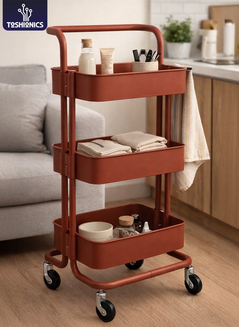 توشيونيكس عربة تخزين متعددة الاستخدامات بثلاثة أرفف شبكية معدنية مزودة بمقبض وعجلات | رف تخزين متعدد الأغراض للمطبخ والحمام والمكتب والمنزل | وحدة رفوف متنقلة، عربة تخزين موفرة للمساحة (33.5 × 17.5 × 14.5 بوصة) - Image 1